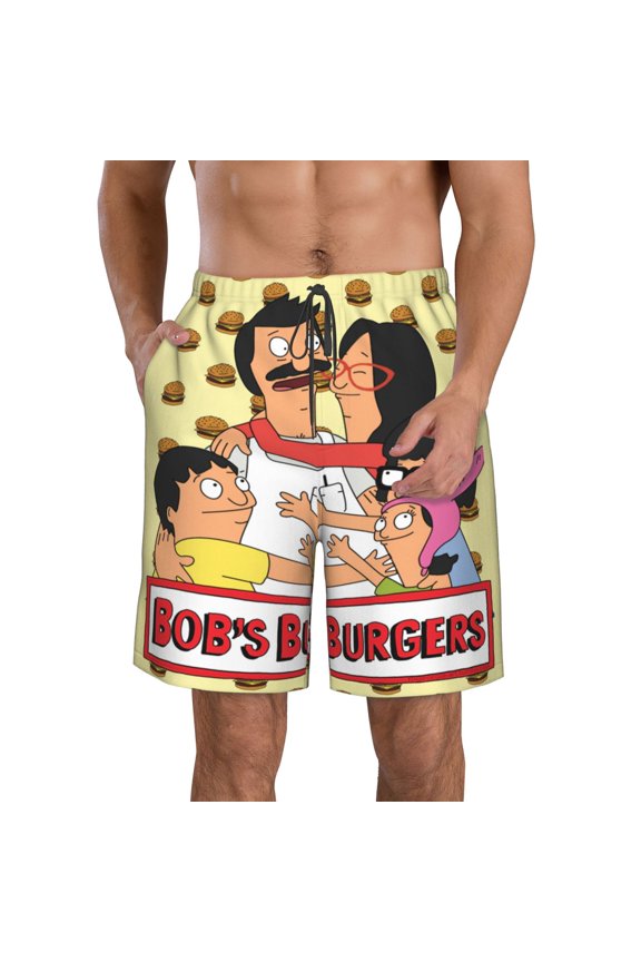 Men's Bob's Burgers Beach Shorts Hot Summer Swim Trunks Sports Running Bathing Suits with Mesh Lining