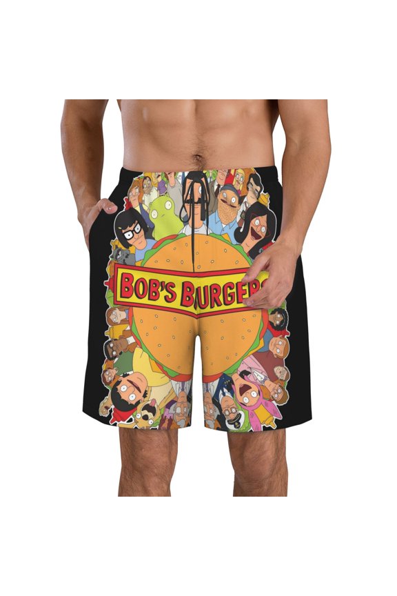 Men's Bob's Burgers Beach Shorts Hot Summer Swim Trunks Sports Running Bathing Suits with Mesh Lining