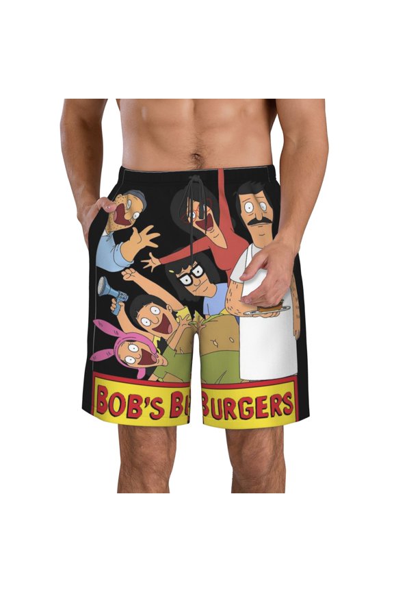 Men's Bob's Burgers Beach Shorts Hot Summer Swim Trunks Sports Running Bathing Suits with Mesh Lining