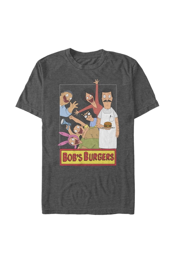 Men's Bob's Burgers Character Frame Graphic Tee Charcoal Heather 3X Large