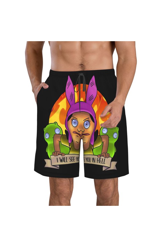 Men's Bob's Burgers Louise Beach Shorts Hot Summer Swim Trunks Sports Running Bathing Suits with Mesh Lining