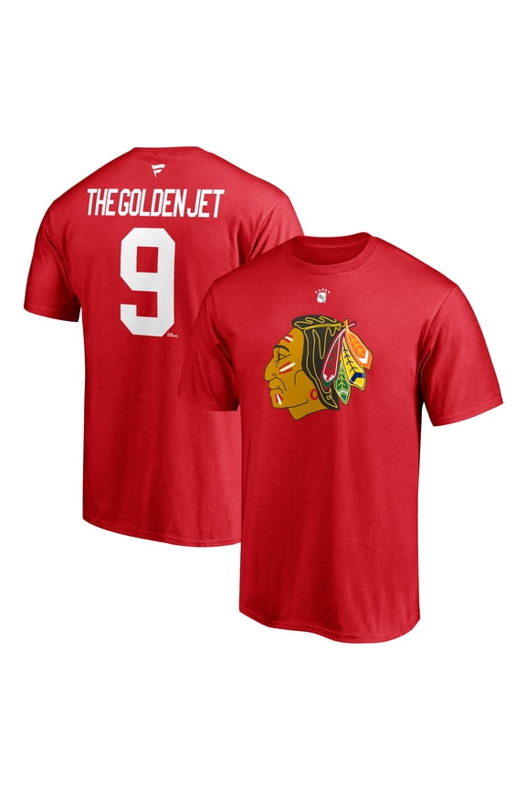 Men's Bobby Hull Red Chicago Blackhawks Authentic Stack Retired Player Nickname & Number T-Shirt