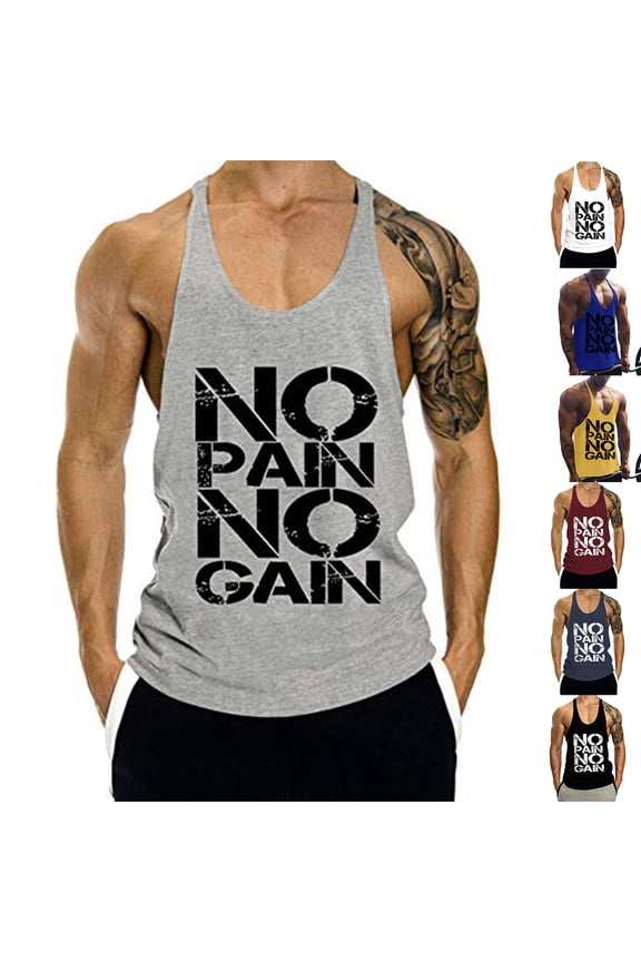 Men's Bodybuilding Stringer Cotton Tank Tops Y-Back Gym Fitness Workout Training Running Letter Graphics T-Shirts Athletic Quick Dry Top Yellow