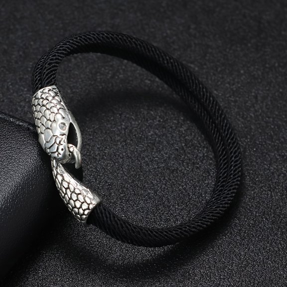 Men's Boho-Chic Handmade 4mm Red Rope Bracelet with Snake Charm - Unique Lucky Jewelry Gift,Black