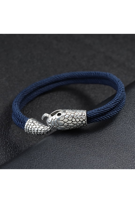 Men's Boho-Chic Handmade 4mm Red Rope Bracelet with Snake Charm - Unique Lucky Jewelry Gift,Navy Blue