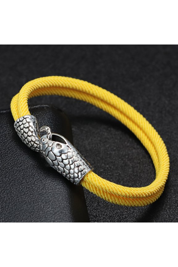 Men's Boho-Chic Handmade 4mm Red Rope Bracelet with Snake Charm - Unique Lucky Jewelry Gift,Yellow
