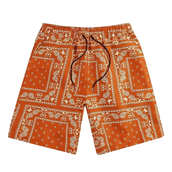 Men's Boho Drawstring Waist Paisley Print Summer Beach Shorts lounge shorts