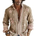 thumbnail image 1 of Men's Boho Floral Button Down Shirt Relaxed Long Sleeve Top Wedding Guest Outfit, 1 of 5