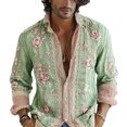 thumbnail image 1 of Men's Boho Floral Button Down Shirt Relaxed Long Sleeve Top Wedding Guest Outfit, 1 of 5