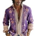 thumbnail image 1 of Men's Boho Floral Button Down Shirt Relaxed Long Sleeve Top Wedding Guest Outfit, 1 of 5