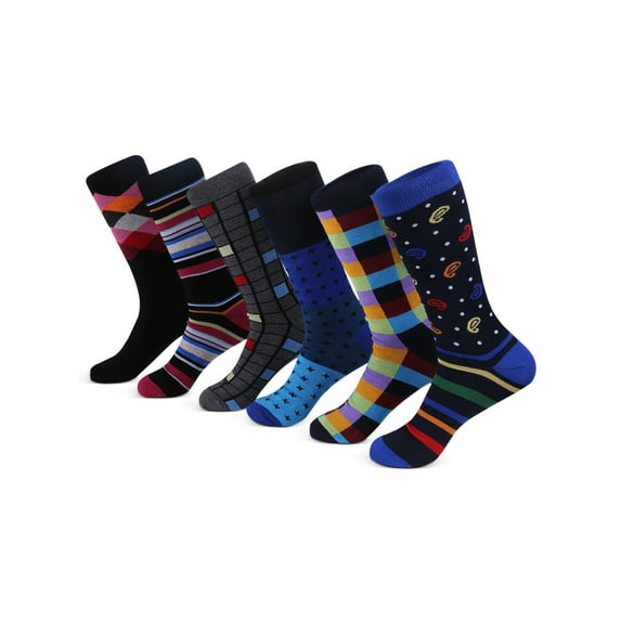 Men's Bold Designer Dress Socks 6 Pack - In an Elegant Gift Box Color: Spunky Collection Size: 13-15