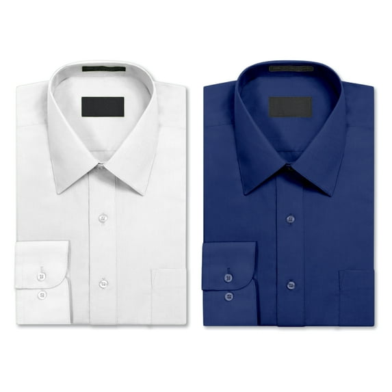Men's Boltini Italy Classic Long Sleeve Classic Button Up Collared Pocket Dress Shirt 2 PACK