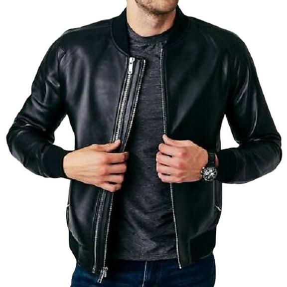 Men's Bomber Black 100% Genuine Lambskin Leather Lightweight Soft Satin lining Jackets for Men - XS Size