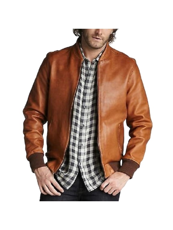 Men's Bomber Brown 100% Genuine Lambskin Leather Lightweight Soft Satin lining Jackets for Men - XL Size