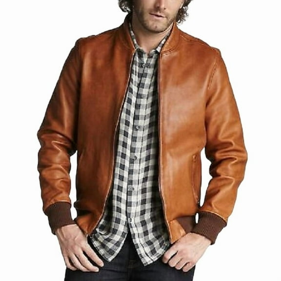 Men's Bomber Brown 100% Genuine Lambskin Leather Lightweight Soft Satin lining Jackets for Men - XXL Size