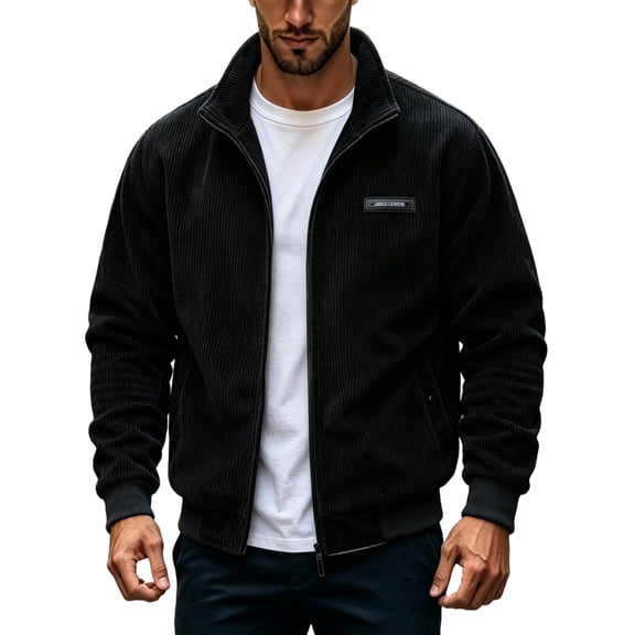 Men's Bomber Corduroy Jacket Long Sleeve Fashion Stylish Jackets Fall Fashion Warm Zip Up Sweater Jacket for Travel Outdoor Coat with Pockets