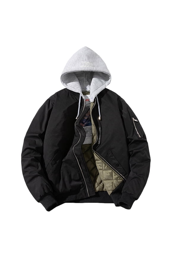 Men s Bomber Jacket Blazer Blazer Jumper Hooded Cotton Jacket Ja Black,L