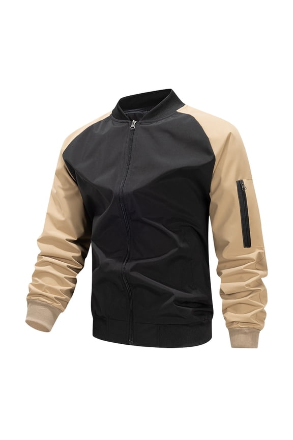 Men's Bomber Jacket Casual Lightweight Windbreak Waterproof Zip Up Spring Fall Coat Colorblock Sportswear with Pocket