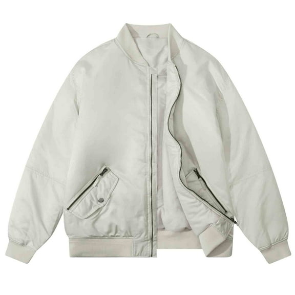 Men's Bomber Jacket Classics Stand Collar Lightweight Casual Fashion Outwear Jacket  Ivory White Size 2XL