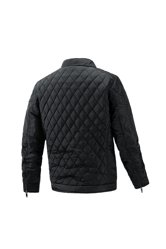 Men's Bomber Jacket Diamond Quilted Stand Collar Rib Varsity Lightweight Coat Winter Warm Outwear with Pockets