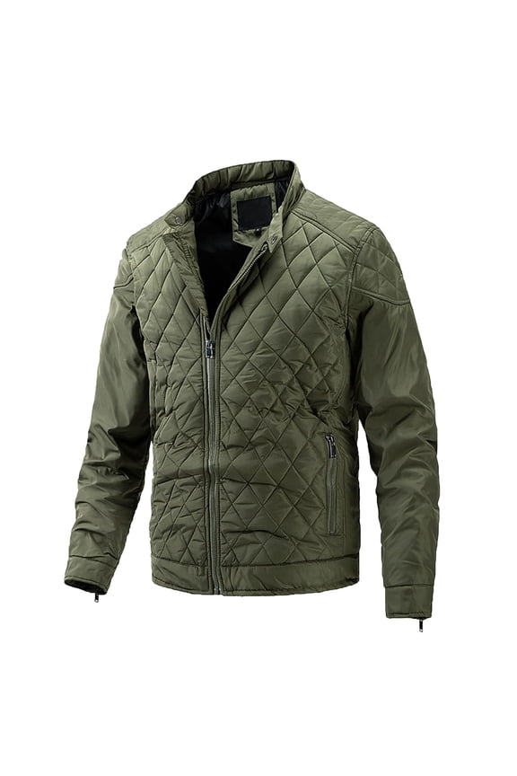 Men's Bomber Jacket Diamond Quilted Stand Collar Rib Varsity Lightweight Coat Winter Warm Outwear with Pockets