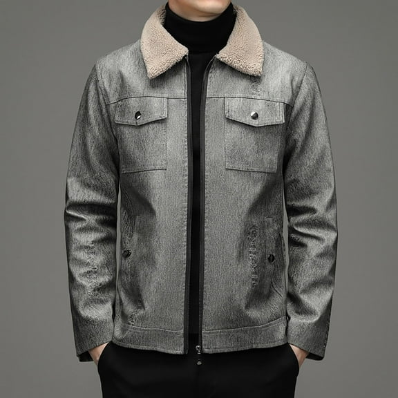 Men’s Bomber Jacket Fall Winter Coat Stylish Faux Fleece Lined Leather Jackets Plus Velvet Zip-Up Motorcycle Jacket Casual Tops Coats For Men Up to 65% off Clear!Clearance!!!