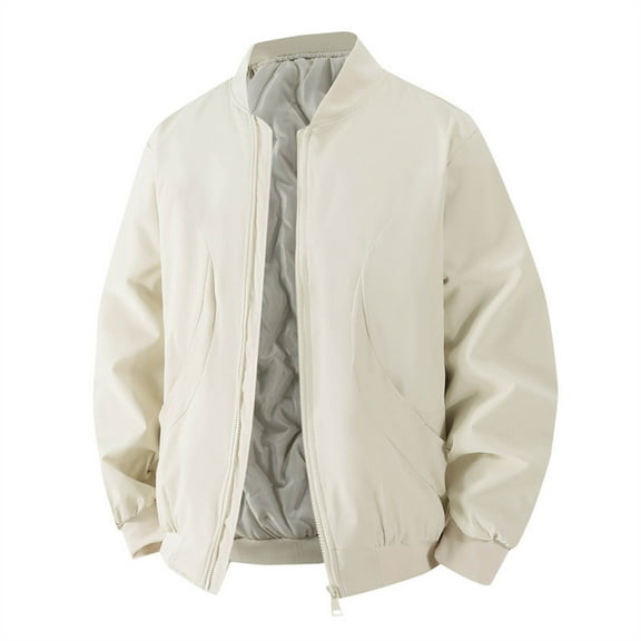 Men's Bomber Jacket Fall Winter Thickened Warm Full Zip Casual Thermal Outwear Quilted Jackets Coats With Pockets (XXL, White)