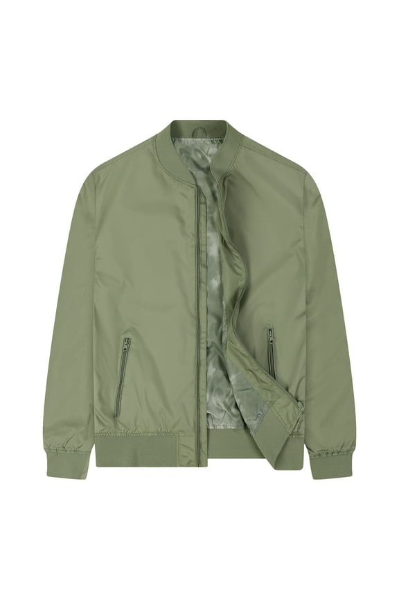 Men's Bomber Jacket Full Zipper Stand Collar Lightweight Casual Fashion Outdoor Jacket Coat Olive Green Size M