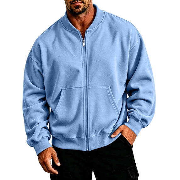 Men's Bomber Jacket Lightweight Casual Spring Fall Zip Up Coat with Pocket Long Sleeve Light Flight Jacket with Pockets