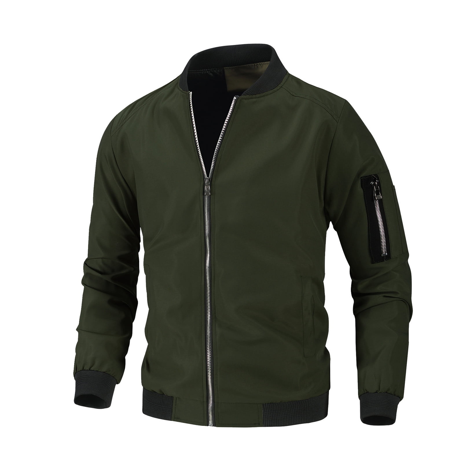 Men's Bomber Jacket Lightweight Casual Windbreaker Stand Collar