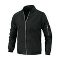 thumbnail image 1 of Men's Bomber Jacket Lightweight Casual Windbreaker Stand Collar Zip Up Coat with Pocket Men Solid Color Outerwear (Black 6XL), 1 of 1