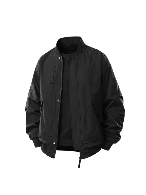 Men's Bomber Jacket Lightweight Zip Up Windbreaker, Stylish Baseball Jacket with Zipper Pockets, Ribbed Collar Hem Cuffs, Windproof Outerwear for Business
