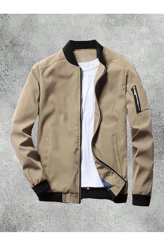 Men's Bomber Jacket: Ribbed Trim, Arm Zipper Pocket for Casual & Urban Looks