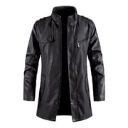 Mens Bomber Jacket Stand Collar Slim Fit Motorcycle Jacket Waterproof Windproof PU Moto Vintage Bomber Mens Leather Jacket Biker Motorcycle Long Sleeve Coat
