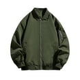 thumbnail image 1 of Men's Bomber Jacket Stand Collar Zipper Closure Long Sleeve Pockets Lightweight Windproof Solid Color Coats Army Green XL, 1 of 3