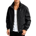 thumbnail image 1 of Men's Bomber Jacket Vintage Matte Textured Elastic Cuffs Zip Up Jacket Casual Loose Stand Collar Outer Coat With Pockets Fashion Commute Bomber Jacket, 1 of 9