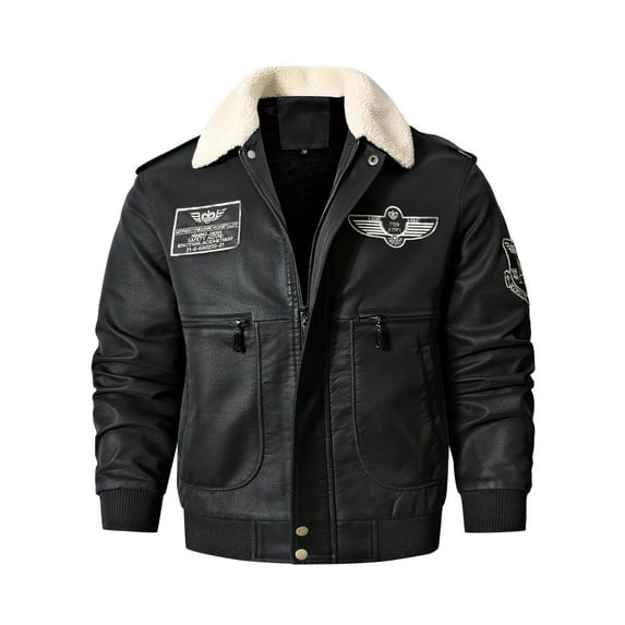 Men's Bomber Motorcycle Leather Jacket Vintage Fleece Faux Leather Jacket Gifts