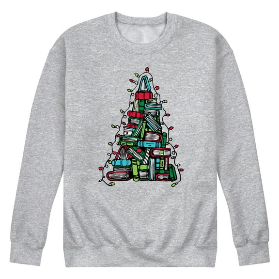 Instant Message - Book Christmas Tree - Men's Long Sleeve Crew Fleece Sweatshirt