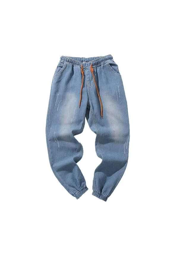 Men's Boot Cut Jeans Street Relaxed Oversized Elastic Lace Up Pants Leggings Casual Jeans Casual Stretch Pants