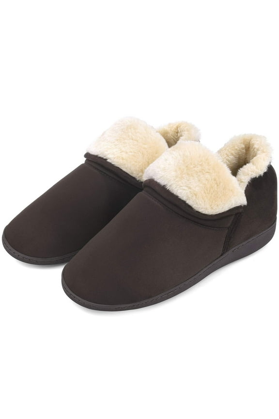 Men's Booties Slippers Ankle Warm Plush Fuzzy Memory Foam House Shoes, Coffee, Size 11-12