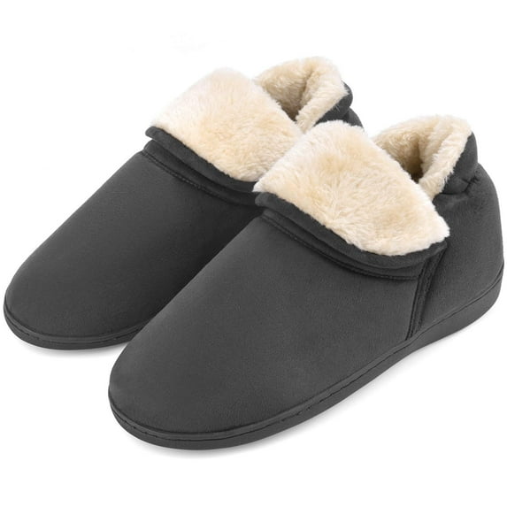 Men's Booties Slippers Ankle Warm Plush Fuzzy Memory Foam House Shoes, Dark Grey, Size 13-14