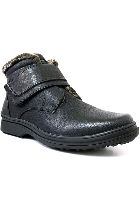 Men's Boots Fur Lined Hook and Loop Warm Winter Ankle Shoes