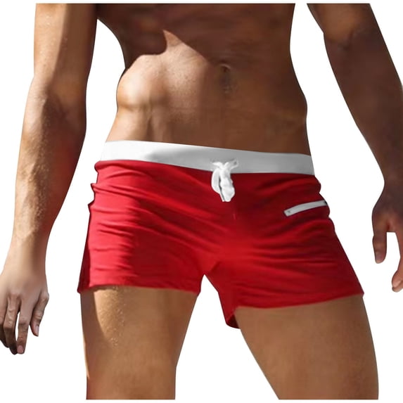 Men's Booty Shorts 3 Inch Lightweight Athletic Sportswear Gym Workout Retro Running Short Swim Shorts with Zipper Pocket Red