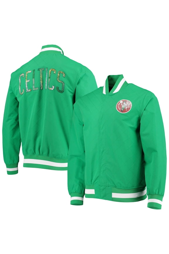 Men's Boston Celtics Kelly Green Mitchell & Ness Hardwood Classics 75th Anniversary Authentic Warmup Full-Snap Jacket