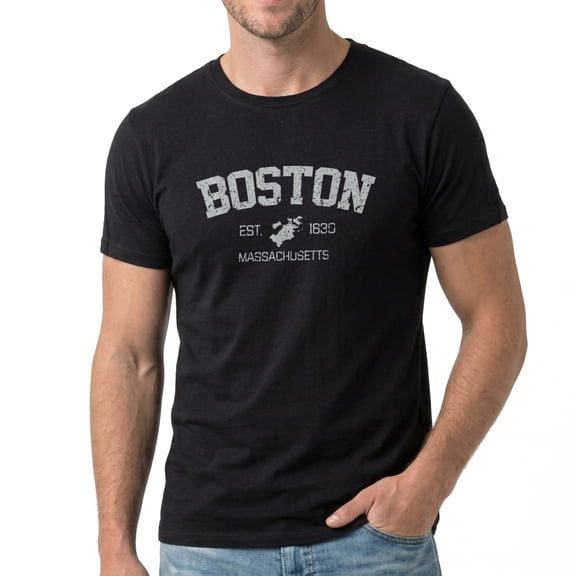 Men's Boston Est 1630 Massachusetts Graphic T-Shirt, Premium Cotton Short Sleeve Crew Neck Tee