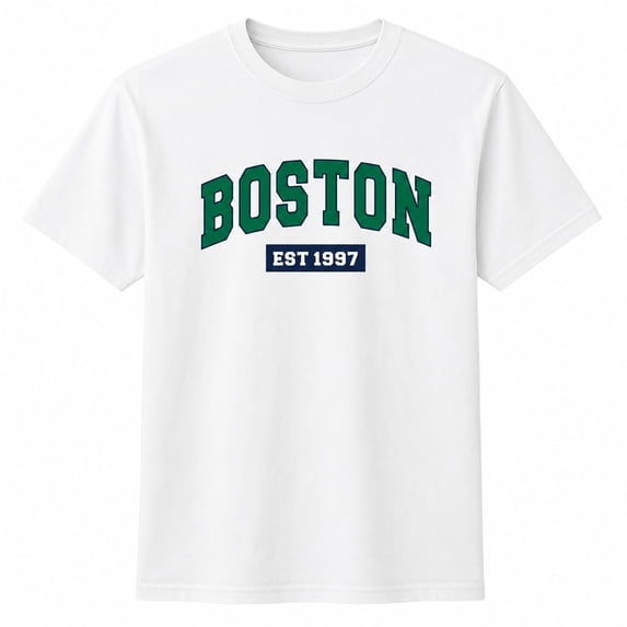 Men's Boston Letter Graphic T-Shirt, Unisex Classic Fit Cotton Crewneck Tee