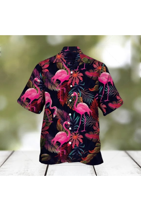 Men s Botanical Flamingo Hawaiian T Shirt