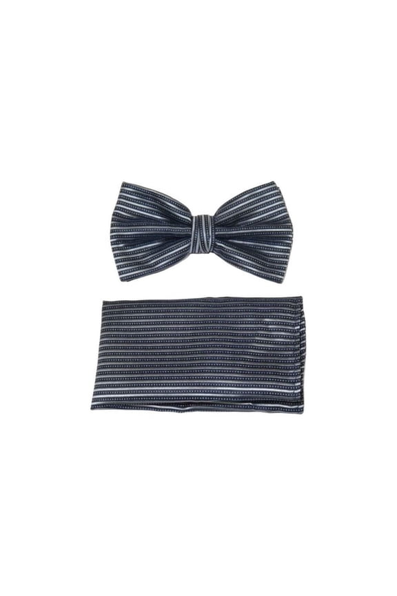 Men's Bow Tie Hankie J.Valintin Tuxedo or Business #Bt19 Black Silver Stripe