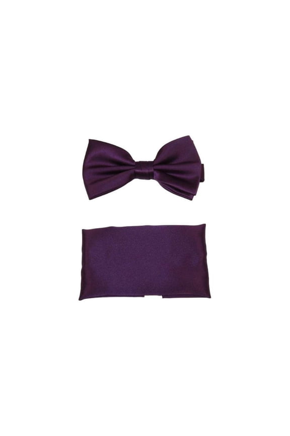 Men's Bow Tie and Hankie by J.Valintin Collection #92495 Solid Satin Plum