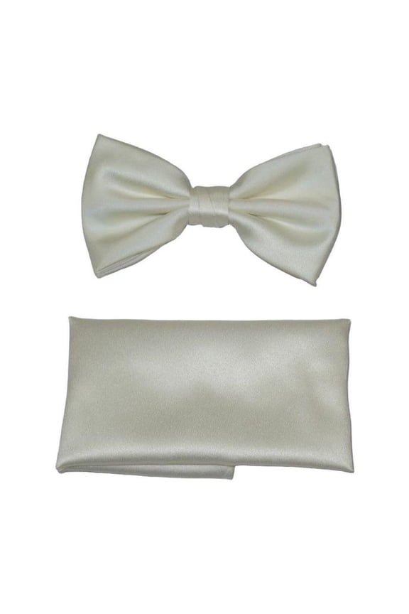 Men's Bow Tie and Hankie by J.Valintin Collection #92496 Solid Satin Ivory